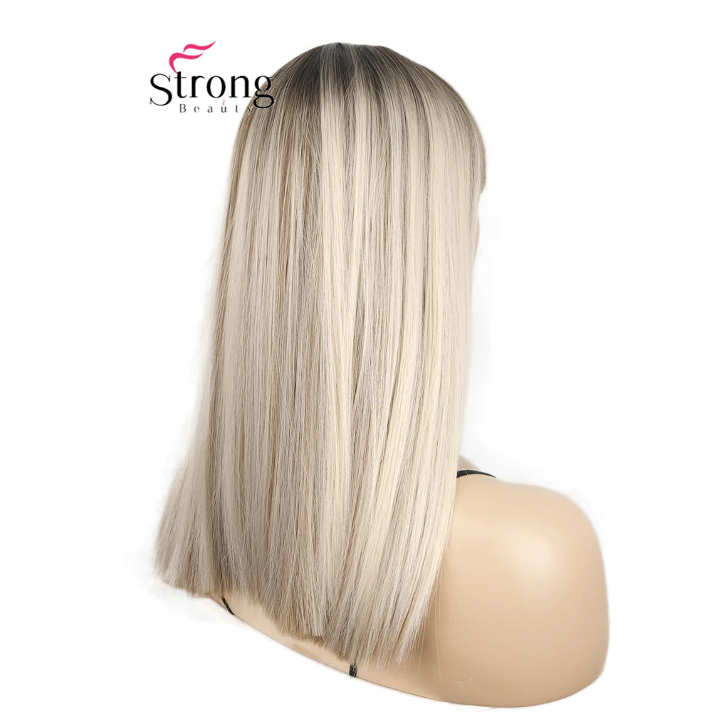 Ombre Blonde Synthetic Straight Wig With Natural Bangs For Women