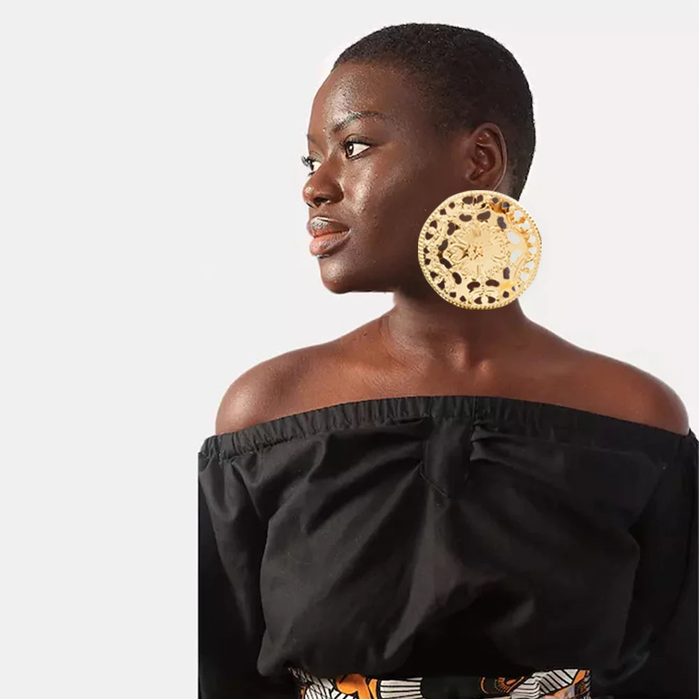 Fashion Jewelry Big Gold Color Round Geometric Earrings Dangle Drop Earrings For Women African Wedding Party Gifts