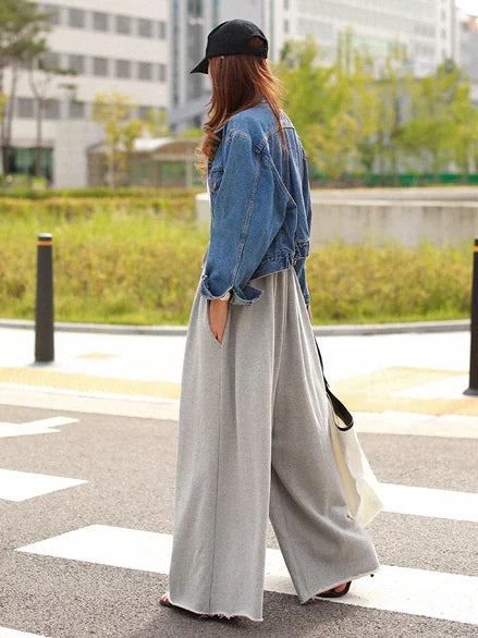 Beautyblue Gray Wide Leg Pants Black Bottoms for Women Casual Loose Pocket Korean Harajuku Streetwear Female Outdoor Sweatpants