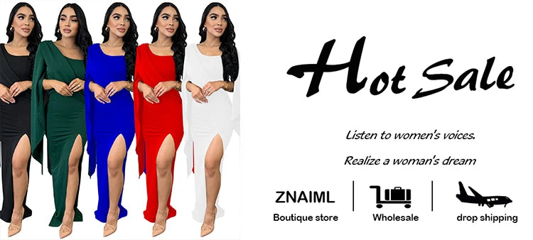Znaiml Elegant Flare Sleeve Celebrity Nightclub Maxi Long Dresses for Women Sexy High Split Evening Party Prom Birthday Vestidos