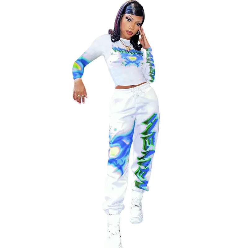 High Quality 2 Piece Outfit for Women Set Casual Sweat Suit Crop Sweatpant Joggers Tracksuit Fall Clothes Wholesale Dropshpping