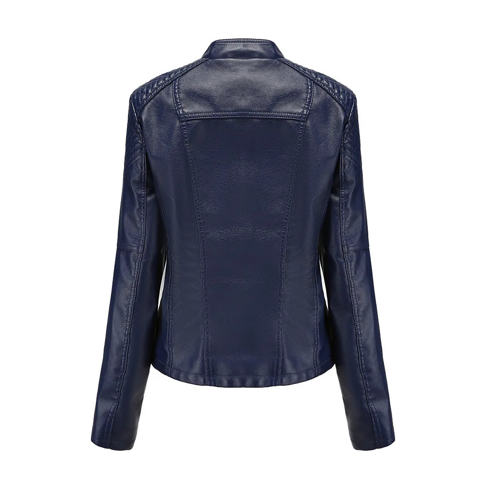 Spring Autumn Leather Jacket Women Slim Fit Motor Biker PU Leather Short Coat Stand Collar Ladies Zipper Outerwear 2024 New