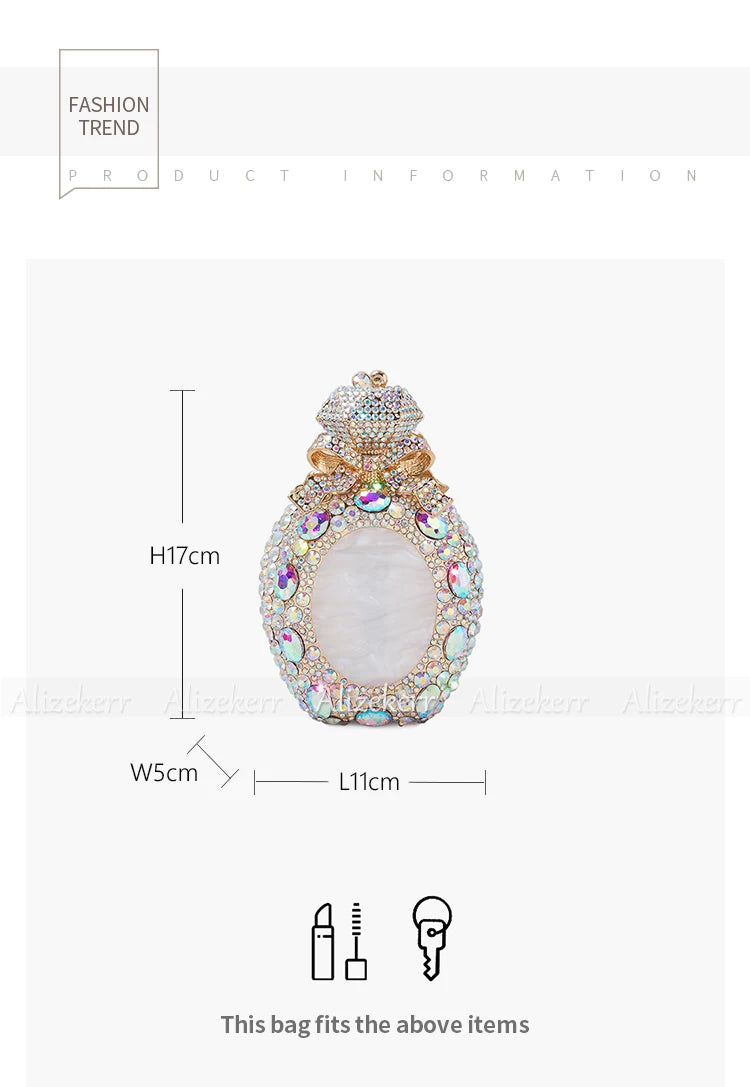Alizekerr Perfume Bottle Crystal Evening Bags Women Gorgeous Boutique Bow Diamond Metal Clutch Purses And Handbags Wedding Party