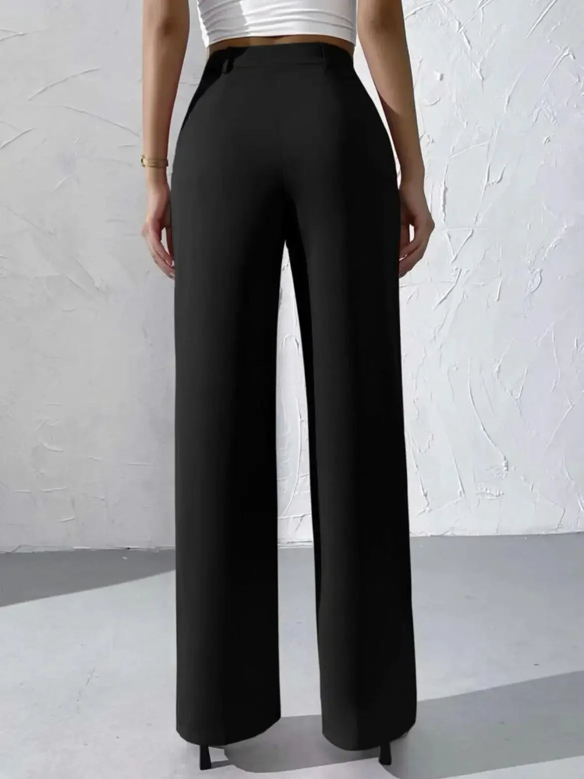 Elegant Pure Color Draped Wide Leg Suit Pants for Women High Waist Long Trousers Fashionable Business Casual Loose Fit