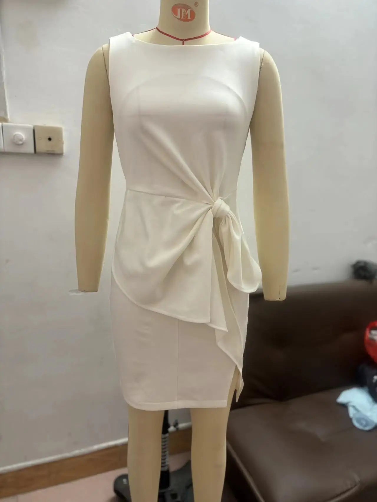 2025 Women's Dress O-neck Sleeveless White Elegant Bow Slim Party Red Evening Slit Vest Skirt