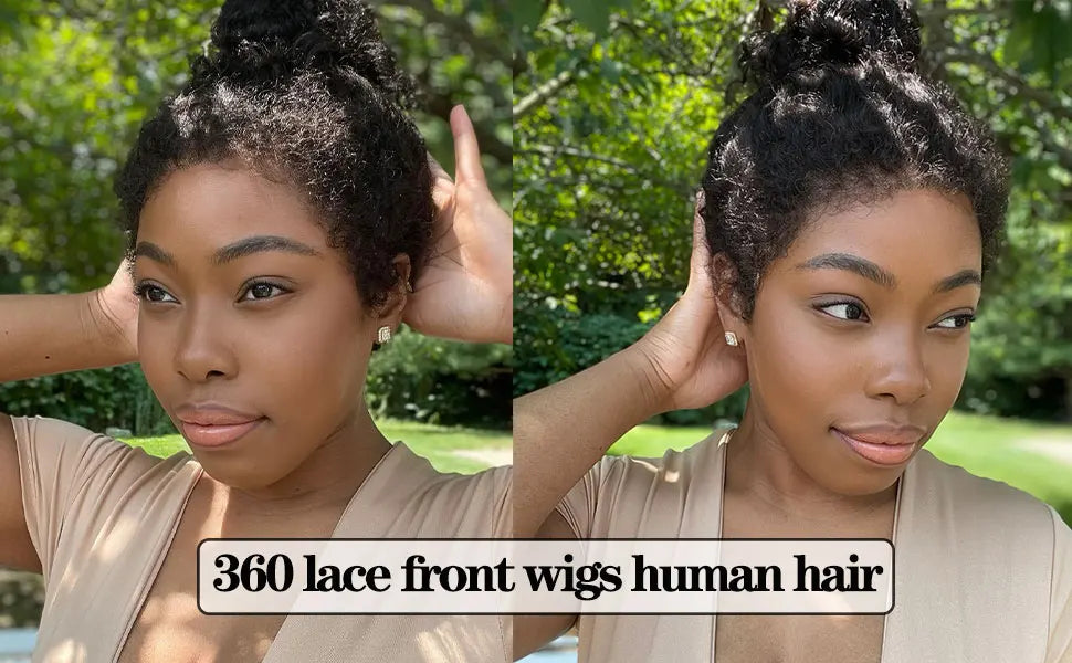 Deep Curly 360 Lace Front Wigs Human Hair With 4C Kinky Curly Edges 180% Density Glueless Pre Plucked Bleached Knots For Women