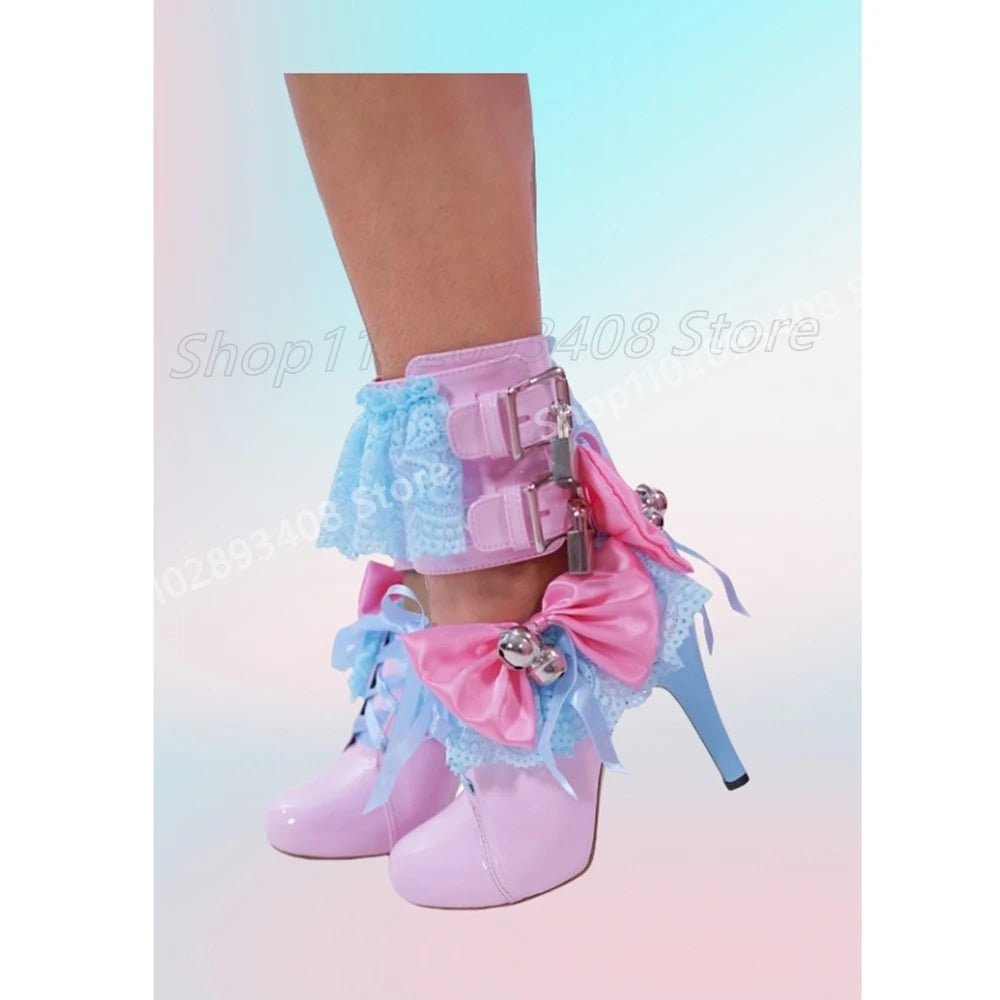 Mutilcolor Ankle Buckle Belts Lace Decor Pumps Butterfly Knot Bell Cosplay Sexy Stiletto High Heel Women Shoes 2025 Para Mujere