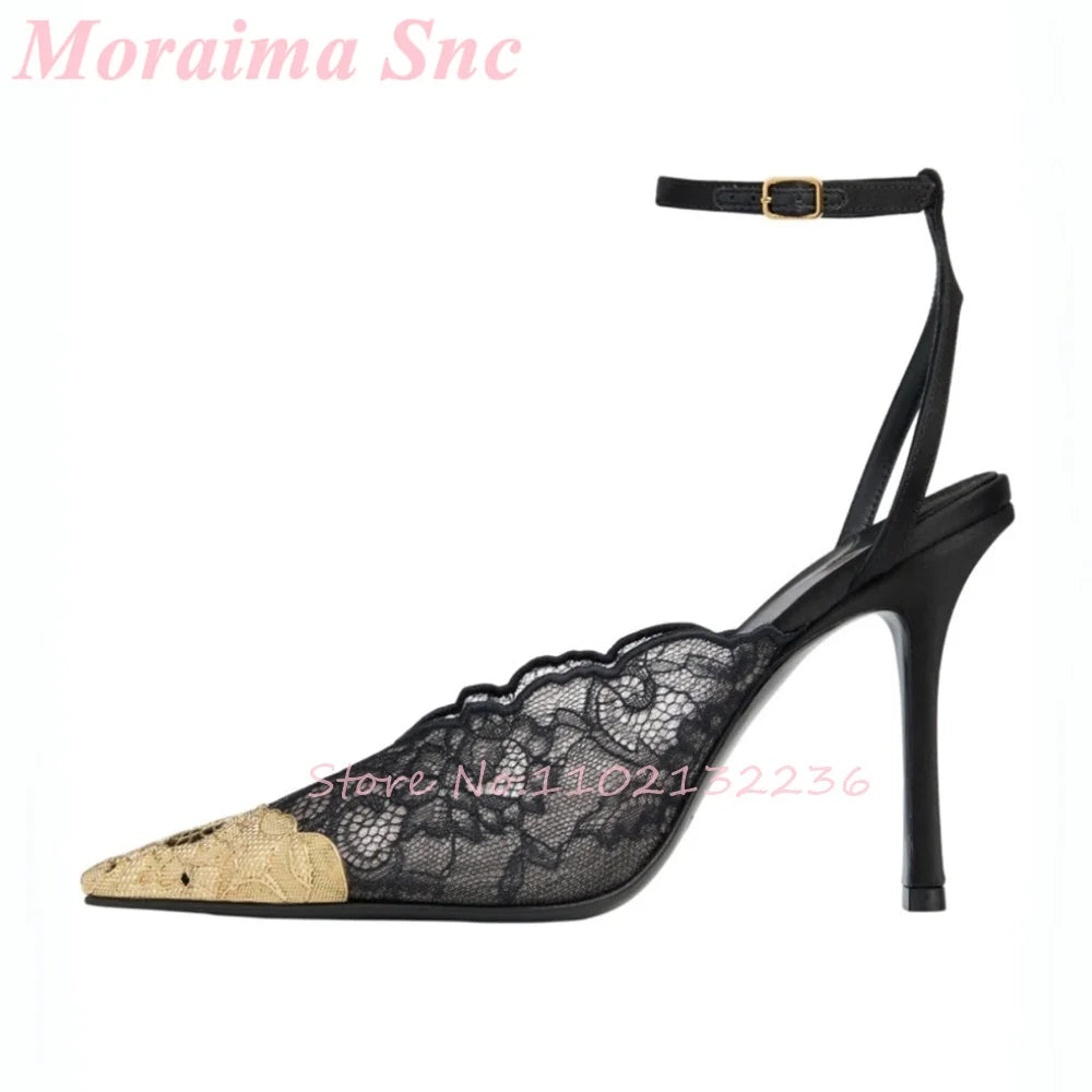 Satin Pointed Toe Ankle Strap Sandals