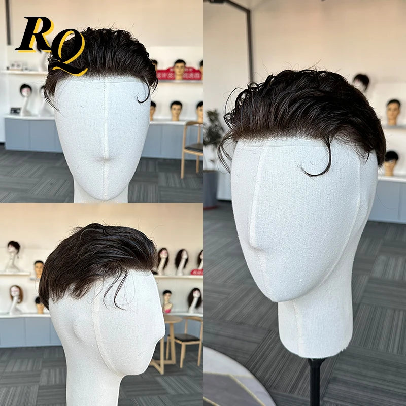 Pre Styled Human Hair Toupee For Men With Thin Skin Base