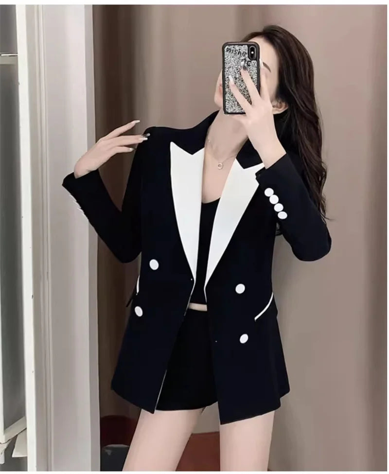 High-Quality Black Suit Jacket Women's 2022 Autumn Blazer Design Sense Of Contrast Color Lady Clothes Women's Trench Coat Spring