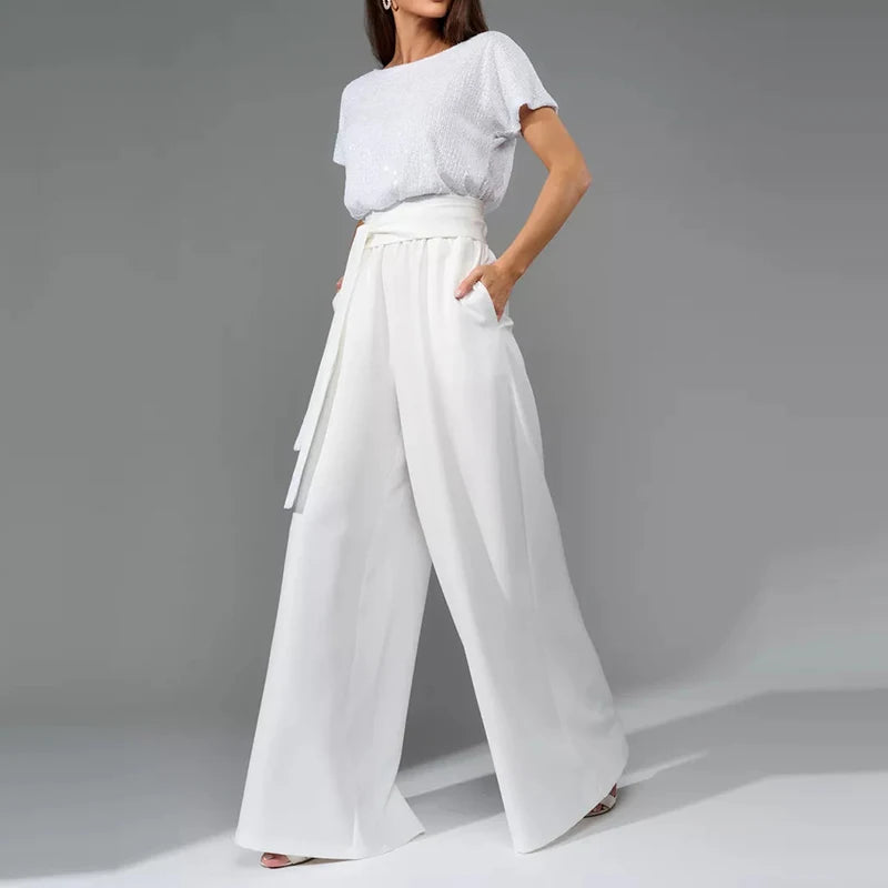 Sequin Patchwork High Waist Jumpsuit with Short Sleeves for Women