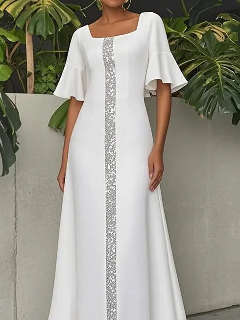 Modigirl Original Creation Women Elegant Shiny Long Dress Flared Sleeves 2025 Summer Party Birthday Prom Maxi Dresses for Woman