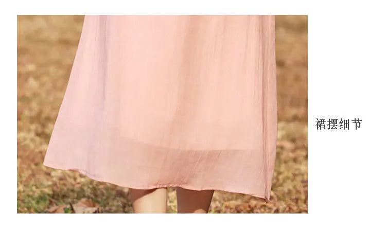 Elegant Floral Embroidered Ramie + Cheongsam Dress + for Women