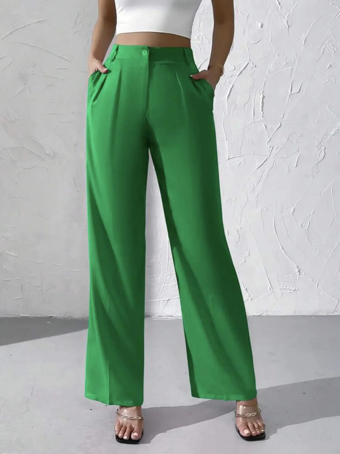 Elegant Pure Color Draped Wide Leg Suit Pants for Women High Waist Long Trousers Fashionable Business Casual Loose Fit