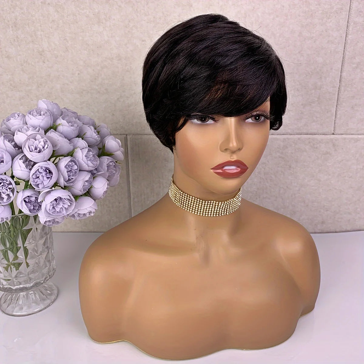 Pixie Cut Wig With Bangs Short Straight Mixed Color Remy Brazilian Human Hair Full Machine Made wig
