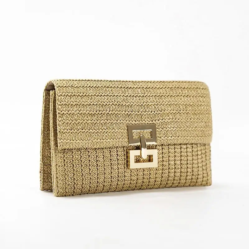 Straw Envelope Evening Party Handbag Fashion Women Weave Pattern Gold Clutch Messenger Purses Lady Daily Commuting Wallet Bags