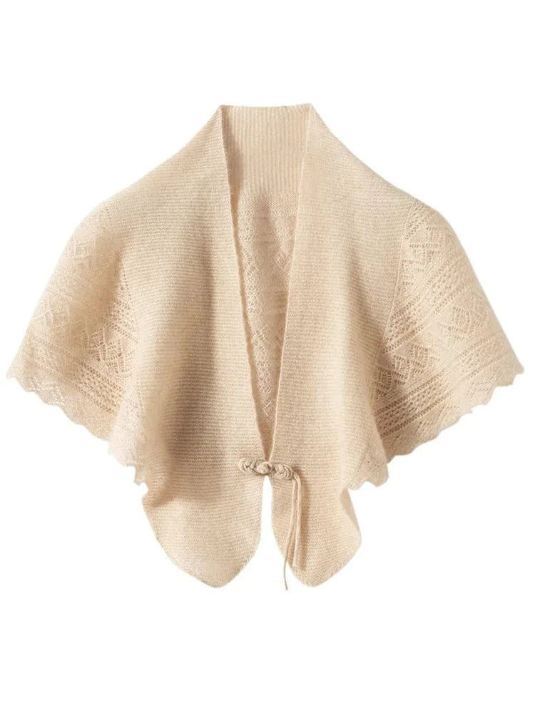 CHICUU Spring Summer Women 100% Cashmere Cape Thin Hollow Grace Chinese Style Shawls Cashmere Knitwear Sweater Wraps Luxury Top