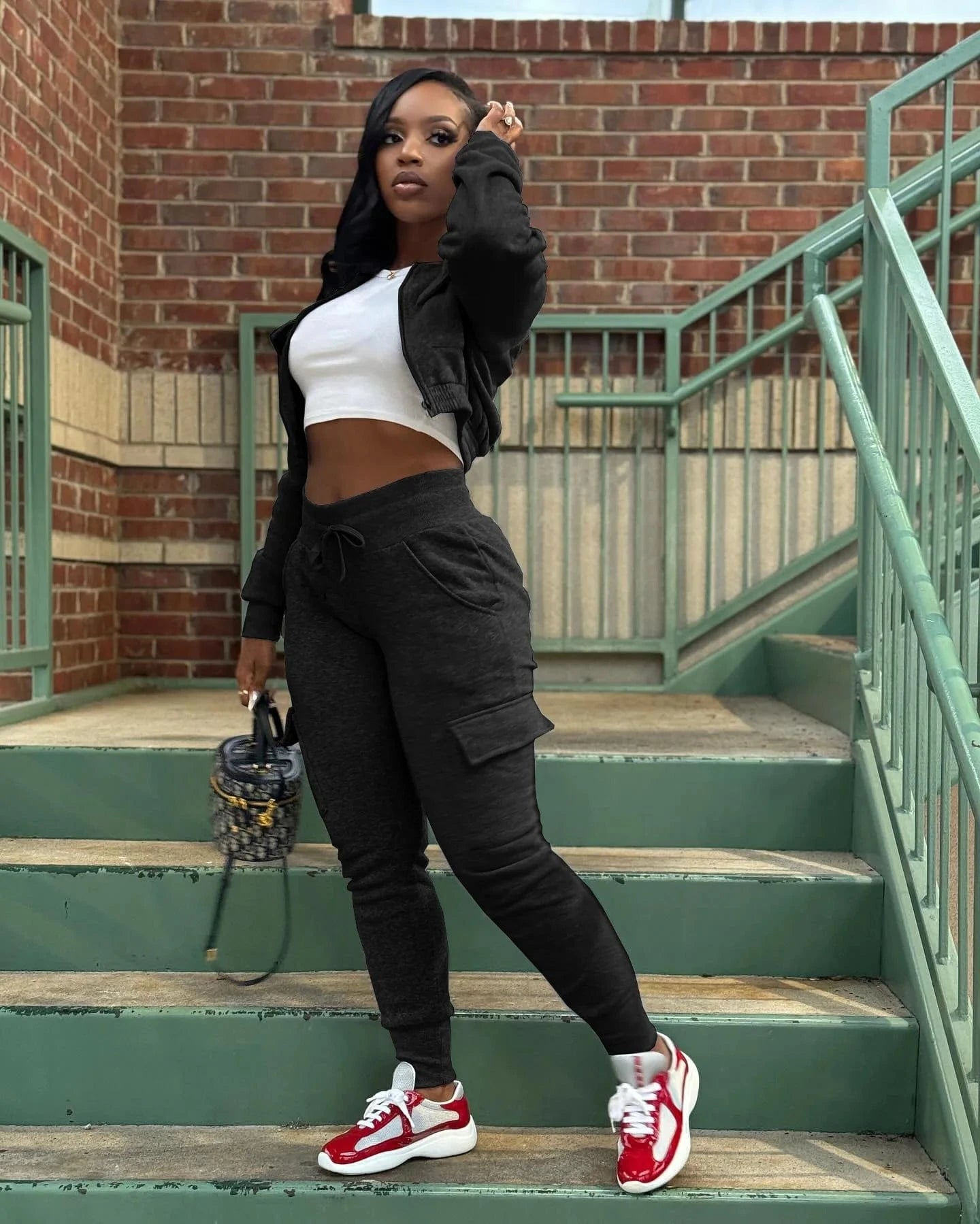 Winter Autumn Cargo Pants Outfit Set Sexy Women Two Pieces Elegant Club Matching Set Lady Casual Tracksuit