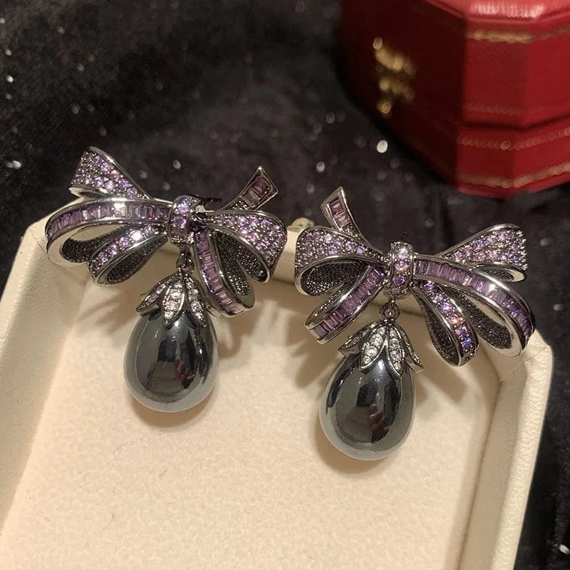 Bilincolor Purple Knot Pearl Earrings For Jewelry Gift