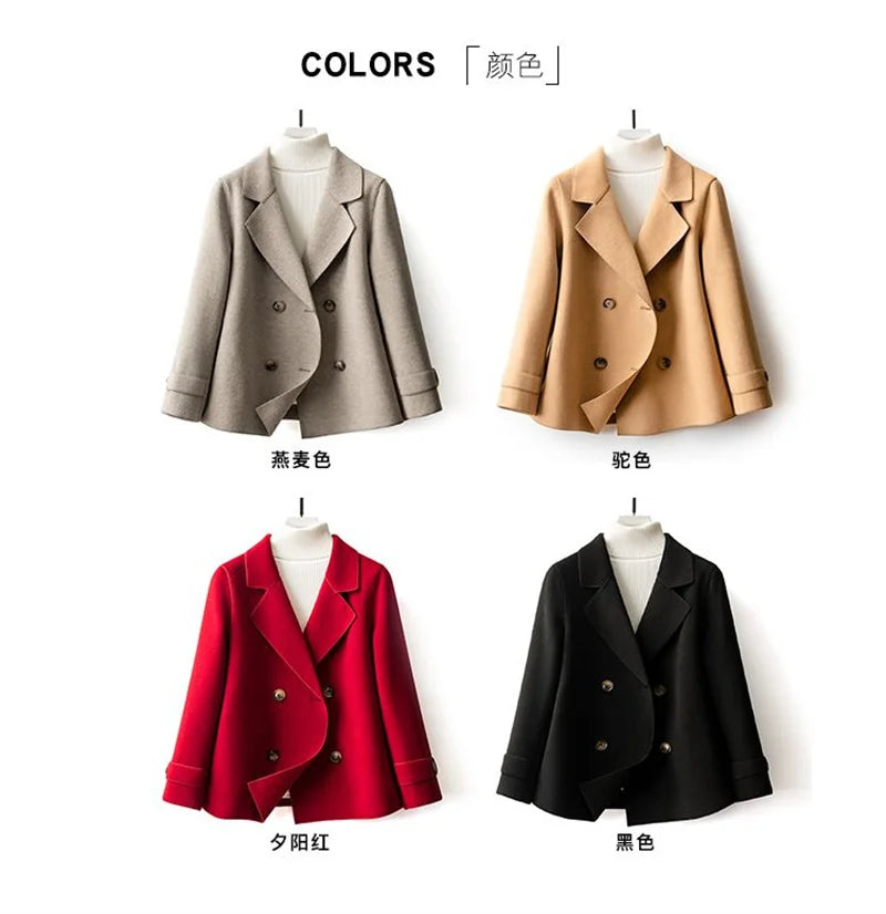 High-Quality Double-Sided Woolen Coat For Women 2024 New Short With Temperament Doll Neck Mother's Outfit Woolen Coat Female Red