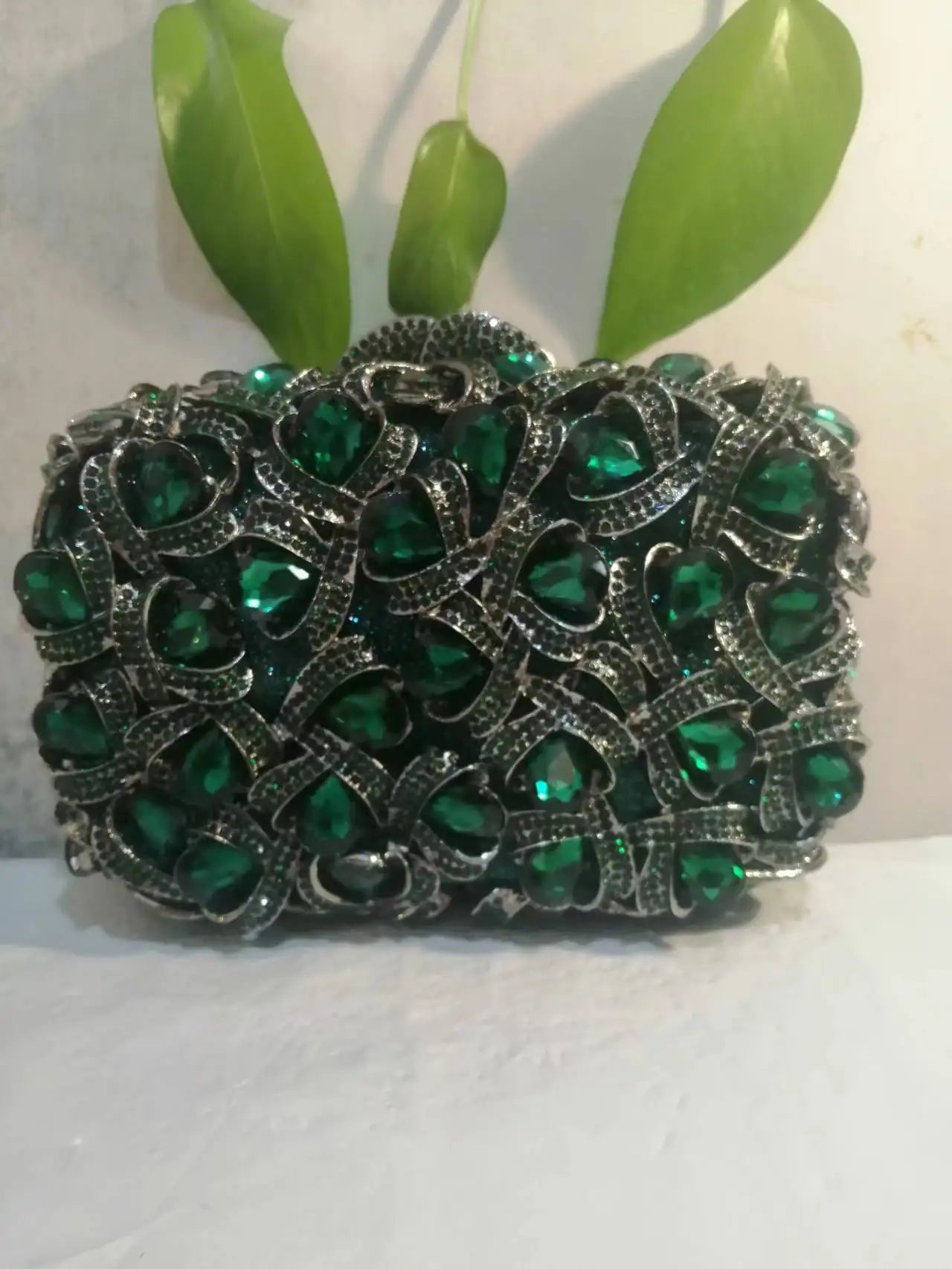 Women Gold/Silver/Green Big Stones Clutch Purse Lady Evening Bags Wedding Party Rhinestone Handbags Ladies Gala Clutches Bags