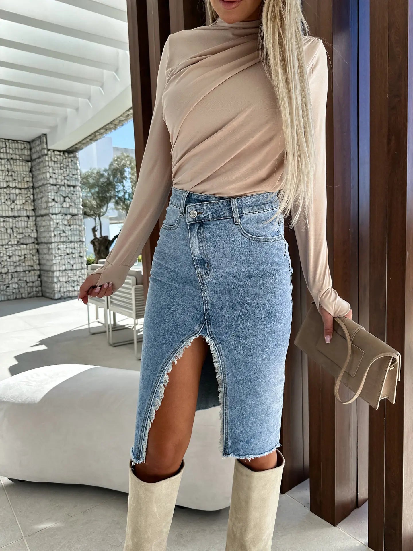 Denim Package Hip Skirt Sexy Pencil Y2K Fresh Sweet Denim Skirts Women Slit Fashionable Casual Solid Color Jeans Skirts