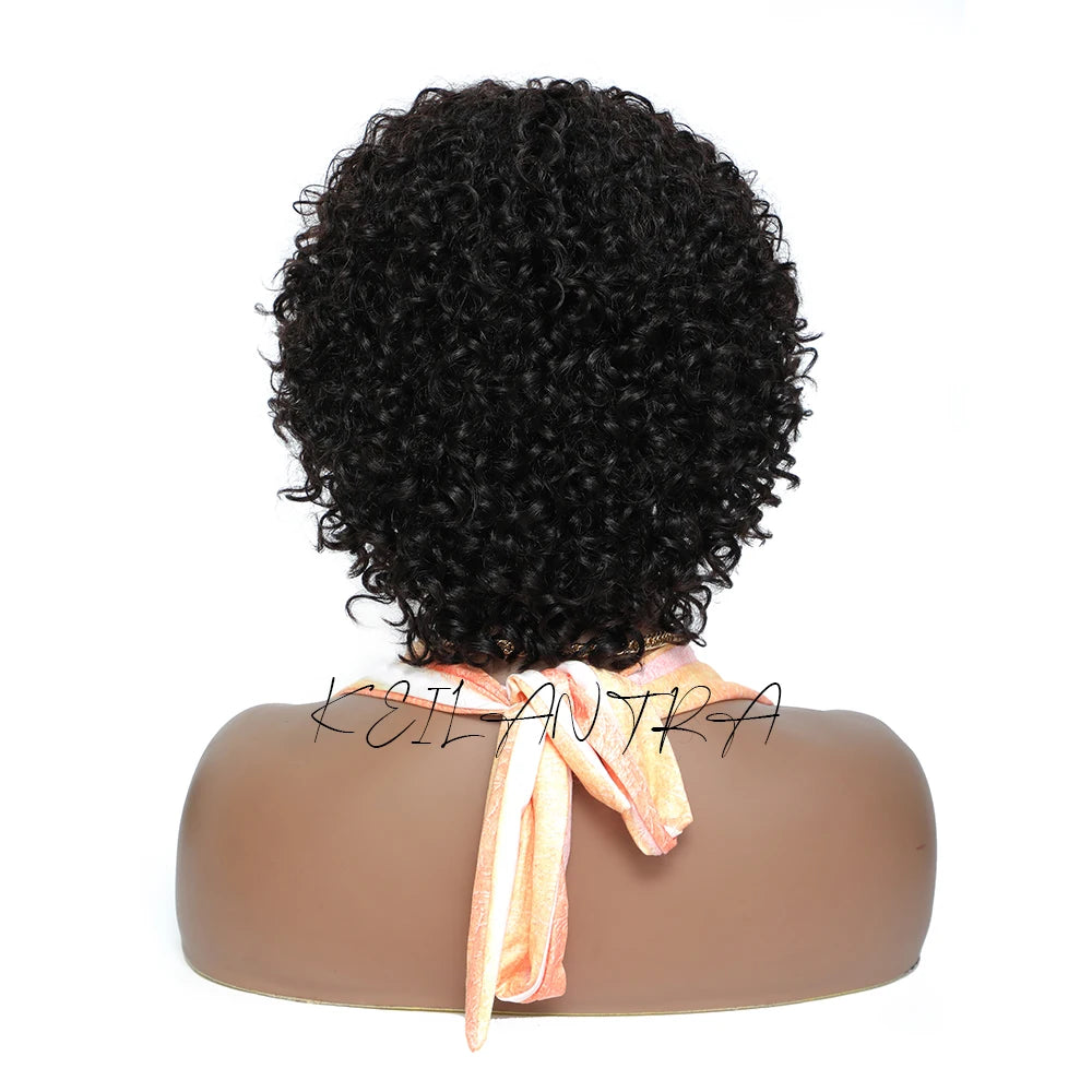 Short Curly Human Hair Wig With Bangs Afro Wig None Lace Front Human Hair Wigs for Black Women 180% Density Kinky Curly Wigs