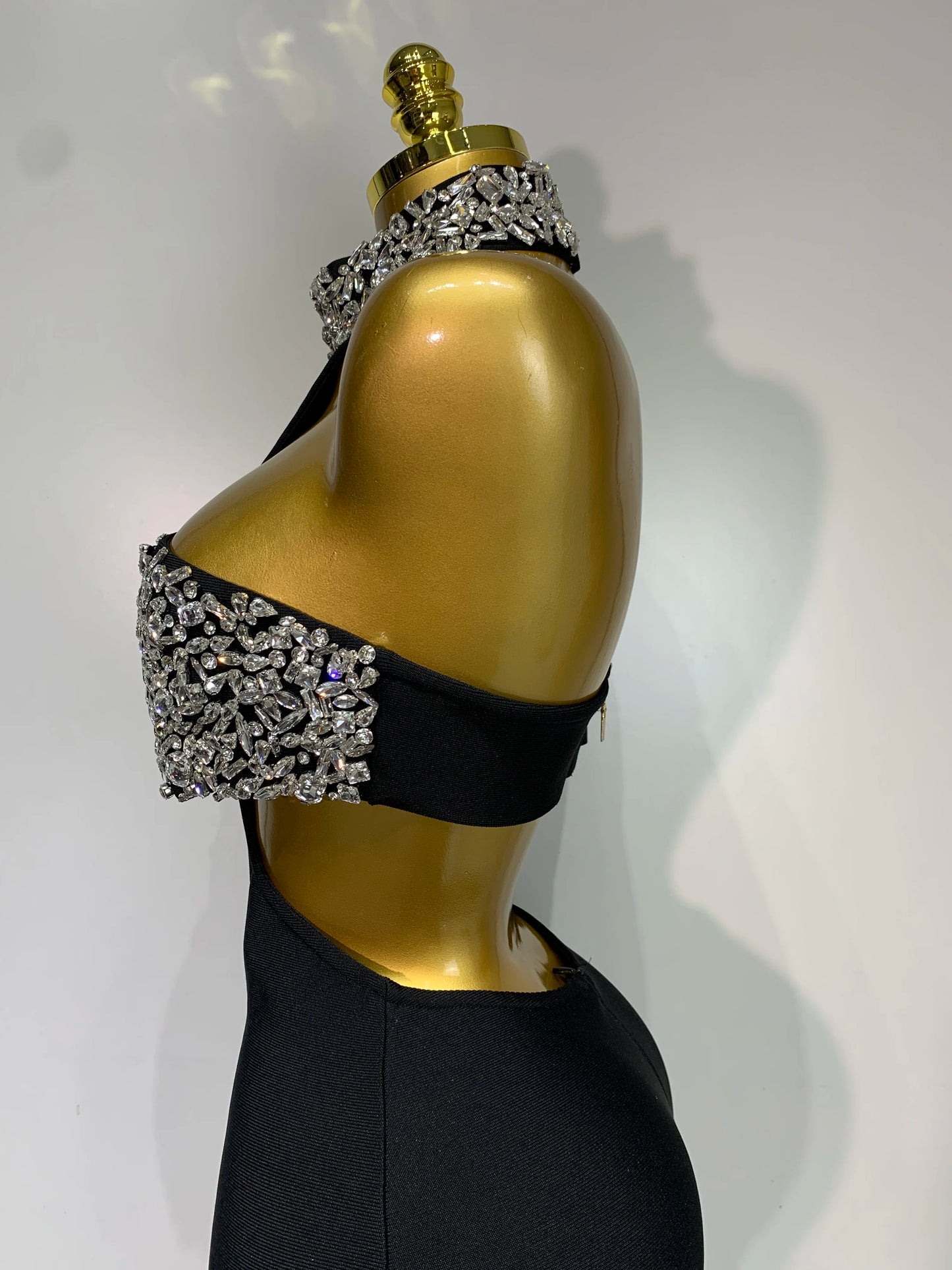 Women Sexy Backless Sparkly Crystal Diamonds Black Bodycon Bandage Dress Celebrity Elegant Evening Club Party Birthday Dresses