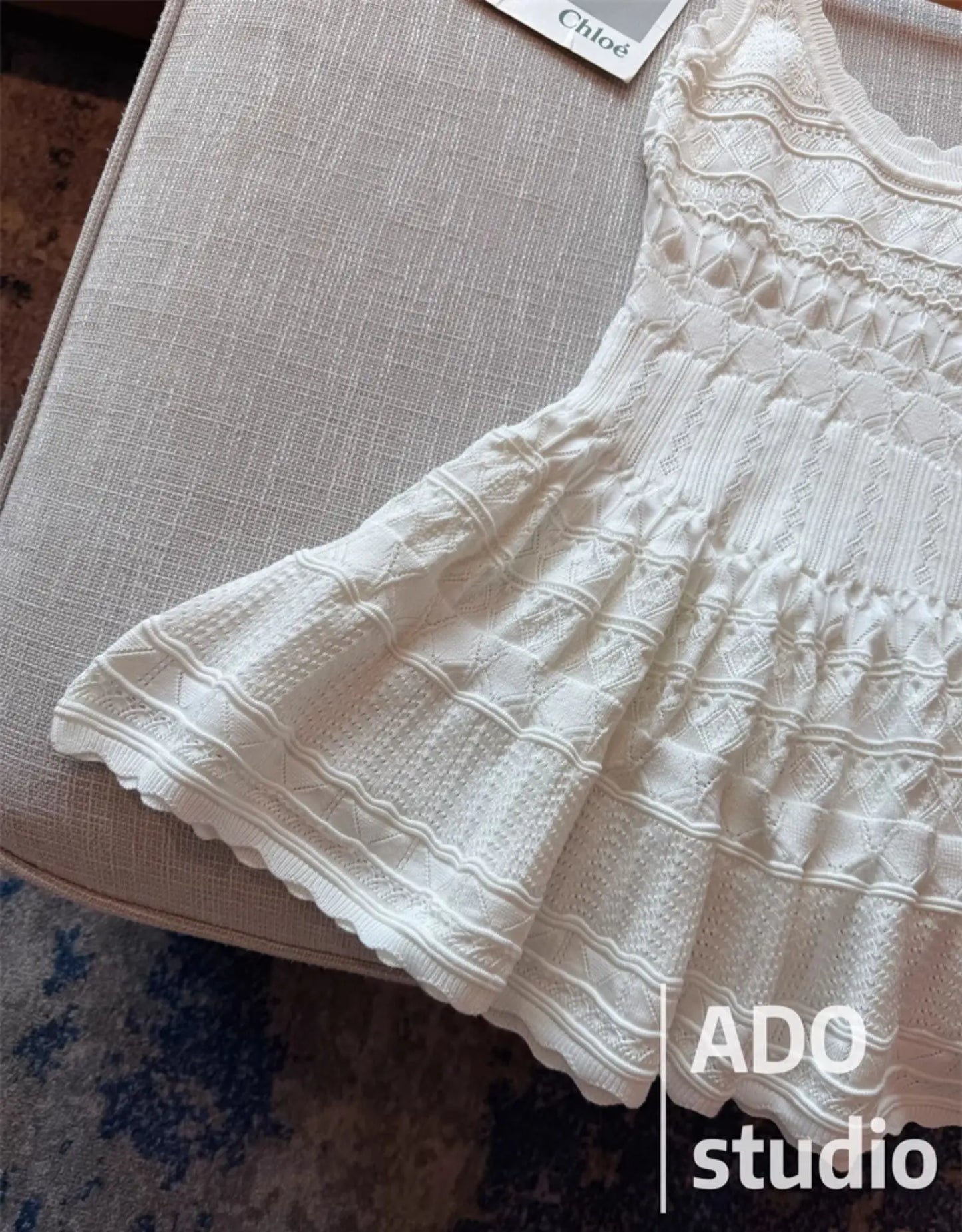 White Sweet A-line Ruffle Edge Knitted Vest Dress Women's Summer French Fashion Slim Temperament Sexy Girl Hollow Short Dress