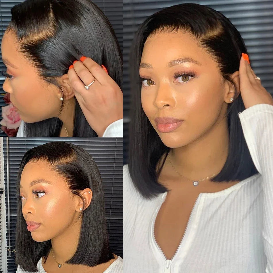 Straight Bob Wig Human Hair 200 Density Transparent 13x4 Lace Frontal Human Hair Wigs For Women Natural Color 100% Peruvian Hair