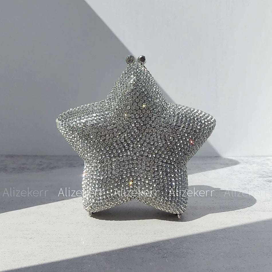 Alizekerr Star Shaped Crystal Evening Bags Women Boutique Gorgeous Sparkling Rhinestone Mini Metal Clutch Purses Wedding Party