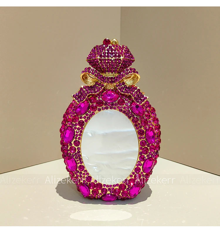Alizekerr Perfume Bottle Crystal Evening Bags Women Gorgeous Boutique Bow Diamond Metal Clutch Purses And Handbags Wedding Party