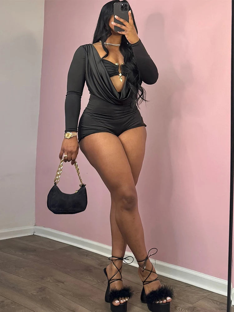 Weird Puss Sexy Women Swing Collar Romper+Metal buckle Bra Hipster Midnight Party Coquette New Spring Trend Workout Playsuits