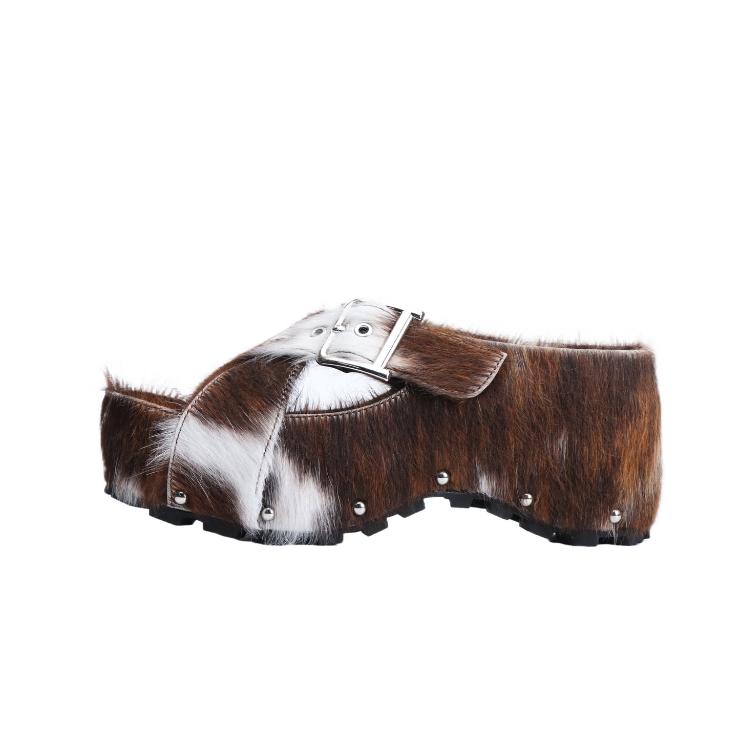 Mary Jane Platform Clogs with Arch Support Women's Adjustable Strap,Natural Calf Hair Mules, Leather-Lined Slip-On Vintage Shoes