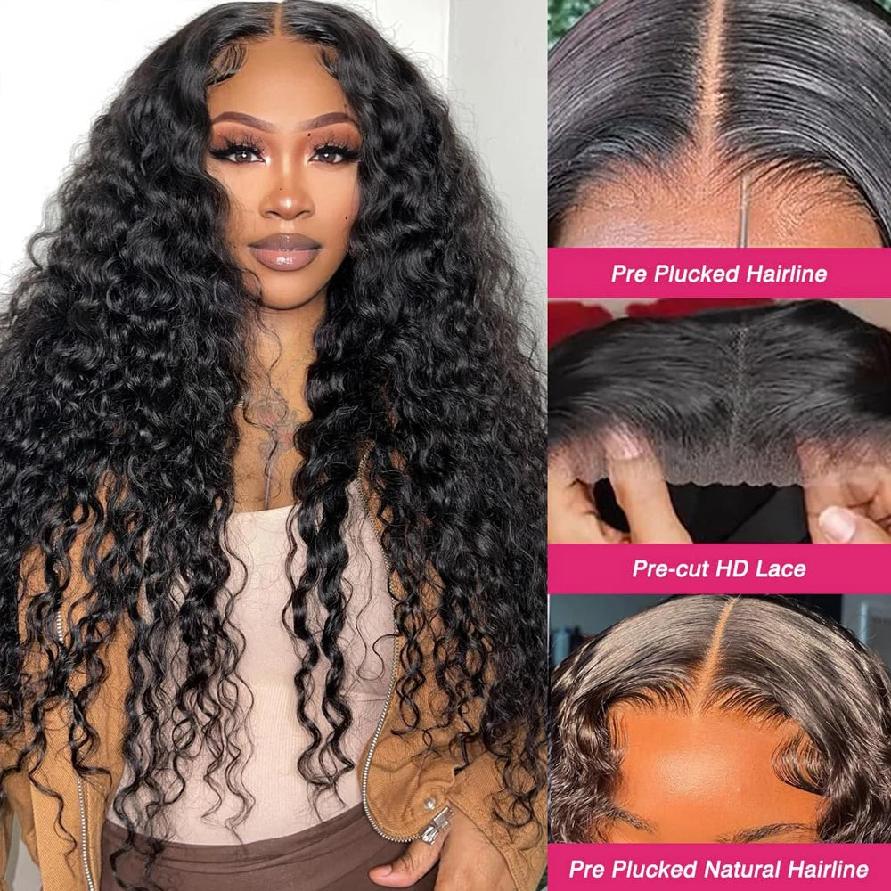 Deep Curly Wave Glueless Brazilian Human Hair Lace Wig For Women
