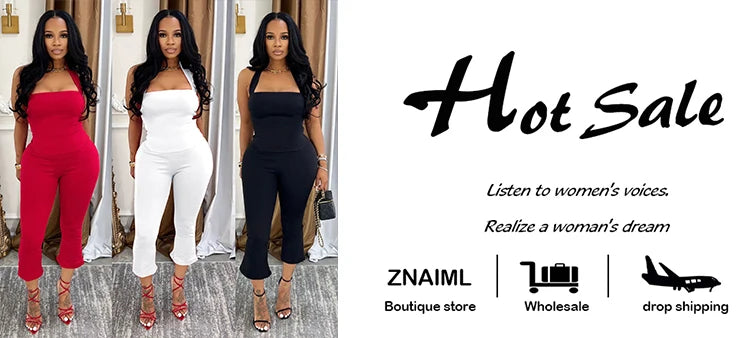 Znaiml Elegant Sleeveless Halter Crop Top and Pants Set Women 2 Pieces Outfits Sexy Night Club Birthday New In Matching Suits