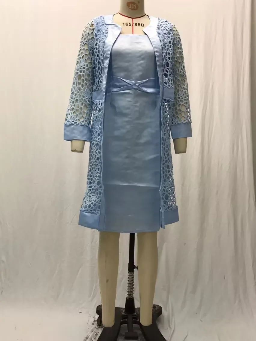 2025 Women's Lace Open Cardigan Dress Two-Piece Outfit Popular Wish Elegant Style Chinese Origin Fashionable Female Clothing