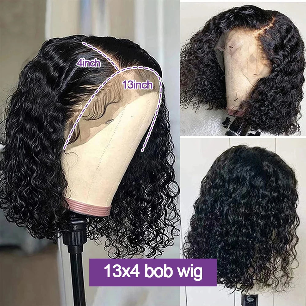 100% Human Hair wigs Glueless Deep Wave Bob Wigs 13x6 Transparent Lace Frontal Wig 16 inch Kinky Curly Short bob Wig of Women