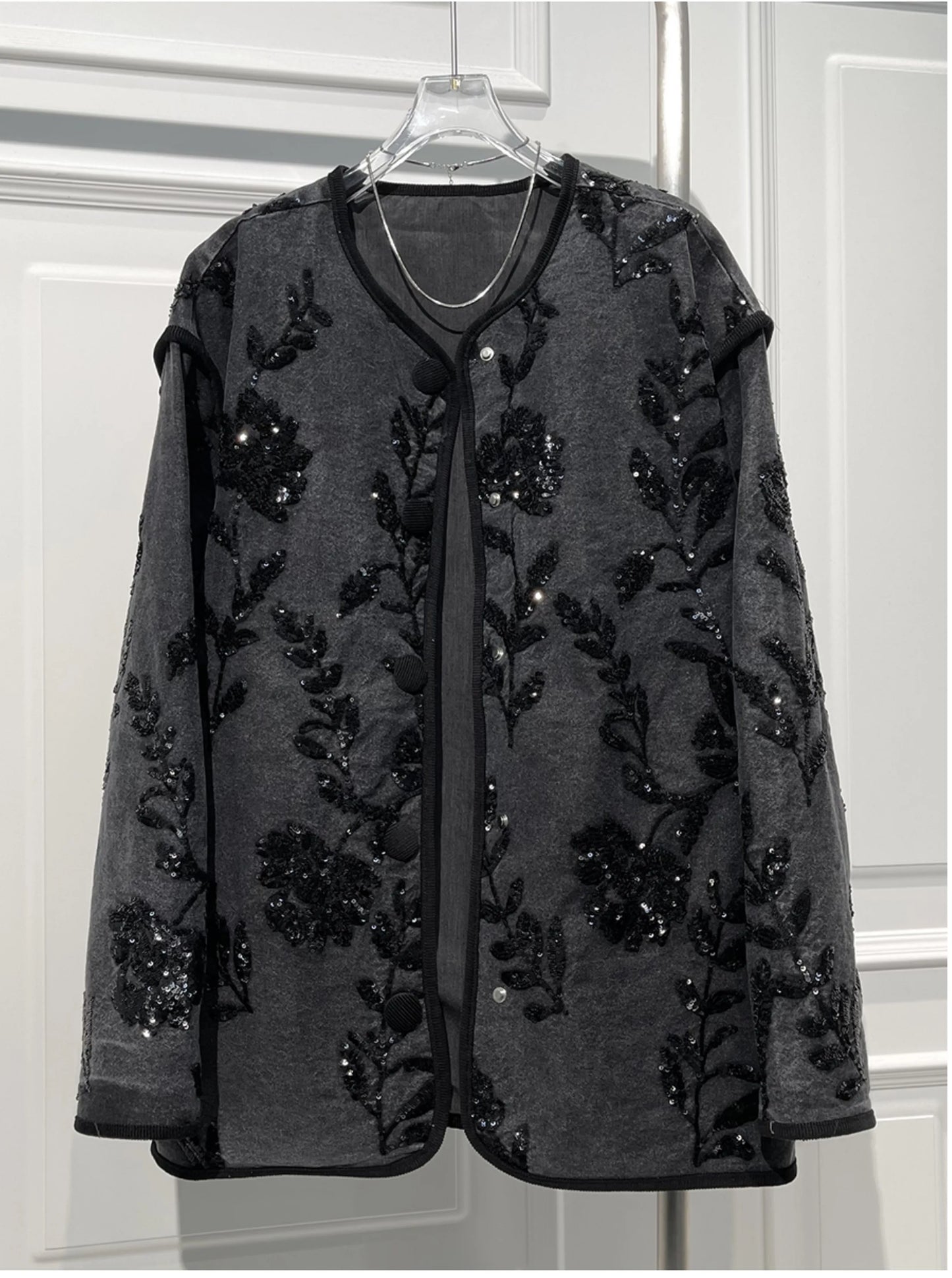 Fashion Versatile Heavy Industry Embroidered Flower Denim Jackets for Women Spring New Loose Casual Mid-length Sequined Jacket