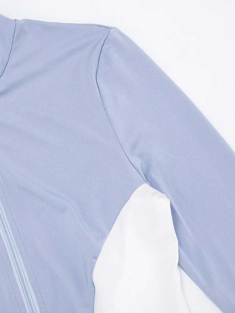 Weird Puss Contrast Patchwork 2 Piece Set Women Tracksuit Sporty Zip Full Sleeve Jacket+Skinny Leggings Daily Casual Streetwear