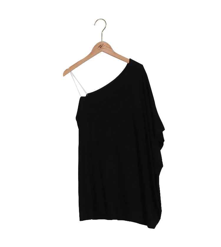 Women's 2025 Summer New One Shoulder Casual Summer Tops Half Sleeve Loose Top Solid Colour Daily Wear T Shirt Basic