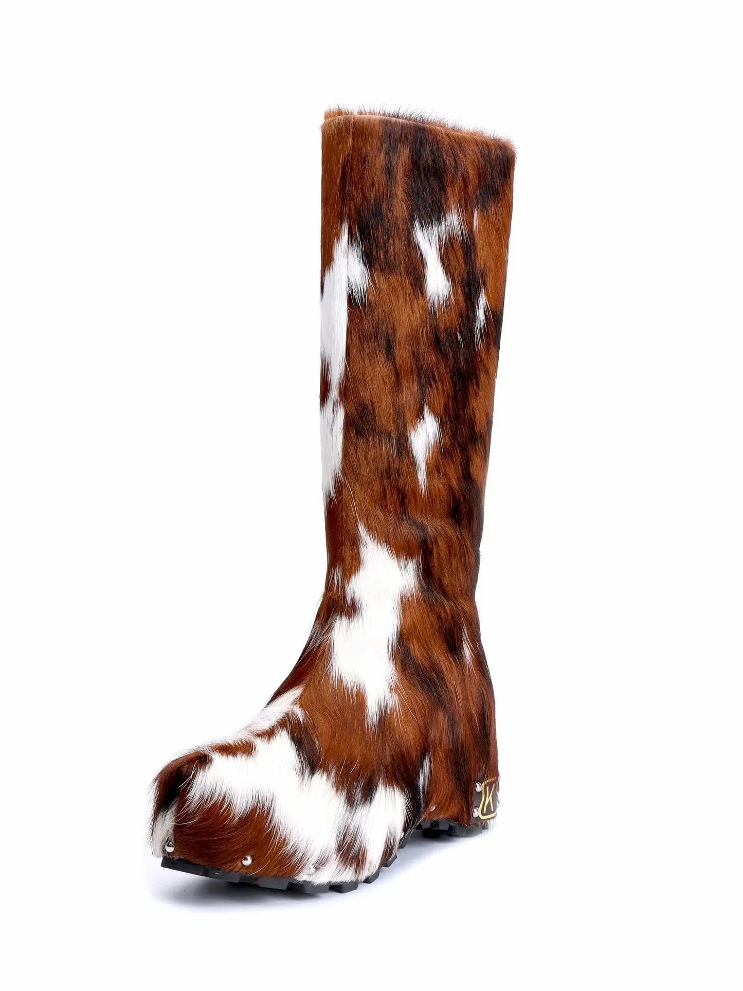2025 Winter Women’s Luxury Handmade Real Calf Hair Platform Knee-High Studded Boots | Genuine Wool Lining, Designer Quality