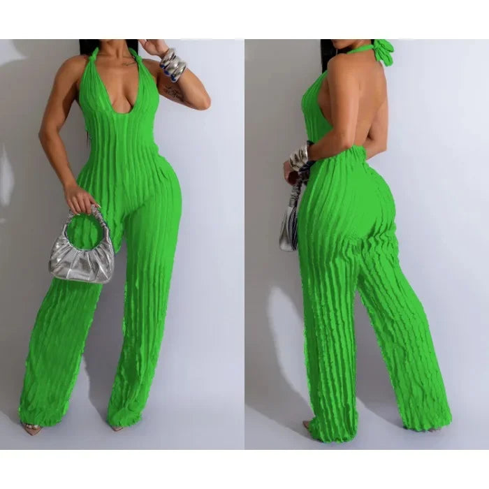 Elegant Jumpsuit for Women Streetwear Fashion Solid Backless Deep V-neck Sleeveless Conjoined Body Pants Y2k Summer 2025 New