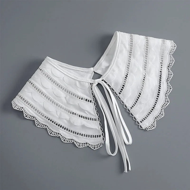 Removable Lace Doll Fake Collar Women Tie Ladies White Shawl Wrap Detachable Embroidered Lapel False Collar Clothes Accessory
