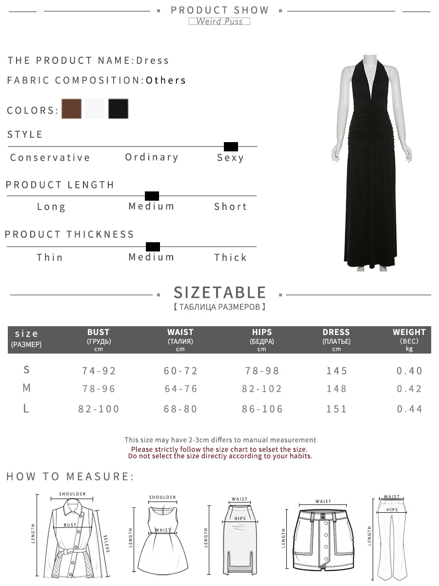 Weird Puss Deep V-Neck Halter Dress Woman Summer Ruffles Splits Backless Elegant Patchwork Solid Party Coquette Sexy Vestidos