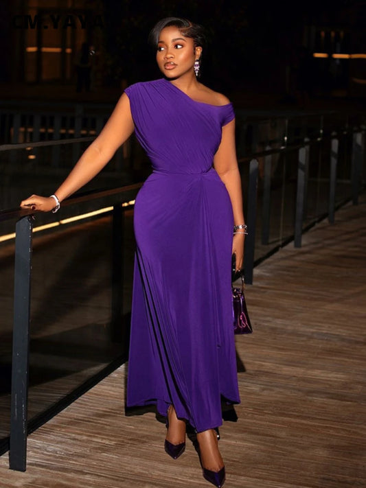 CM.YAYA Fashion Women Ruched Sleeveless High Side Split Maxi Dress Holiday Birthday Sexy Night Club Party Street Long Dresses