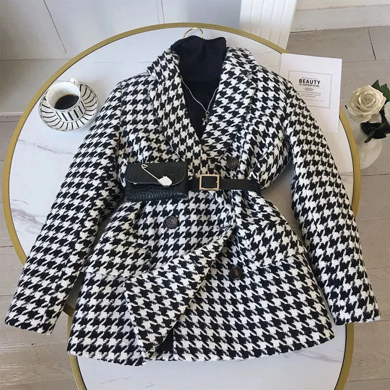 Thick Plaid Blazer Women Wool Coat 2025 New Spring And Autumn Suit Jacket Female Tide Ins Woolen Coat Blazer Femme Tops Outerwe
