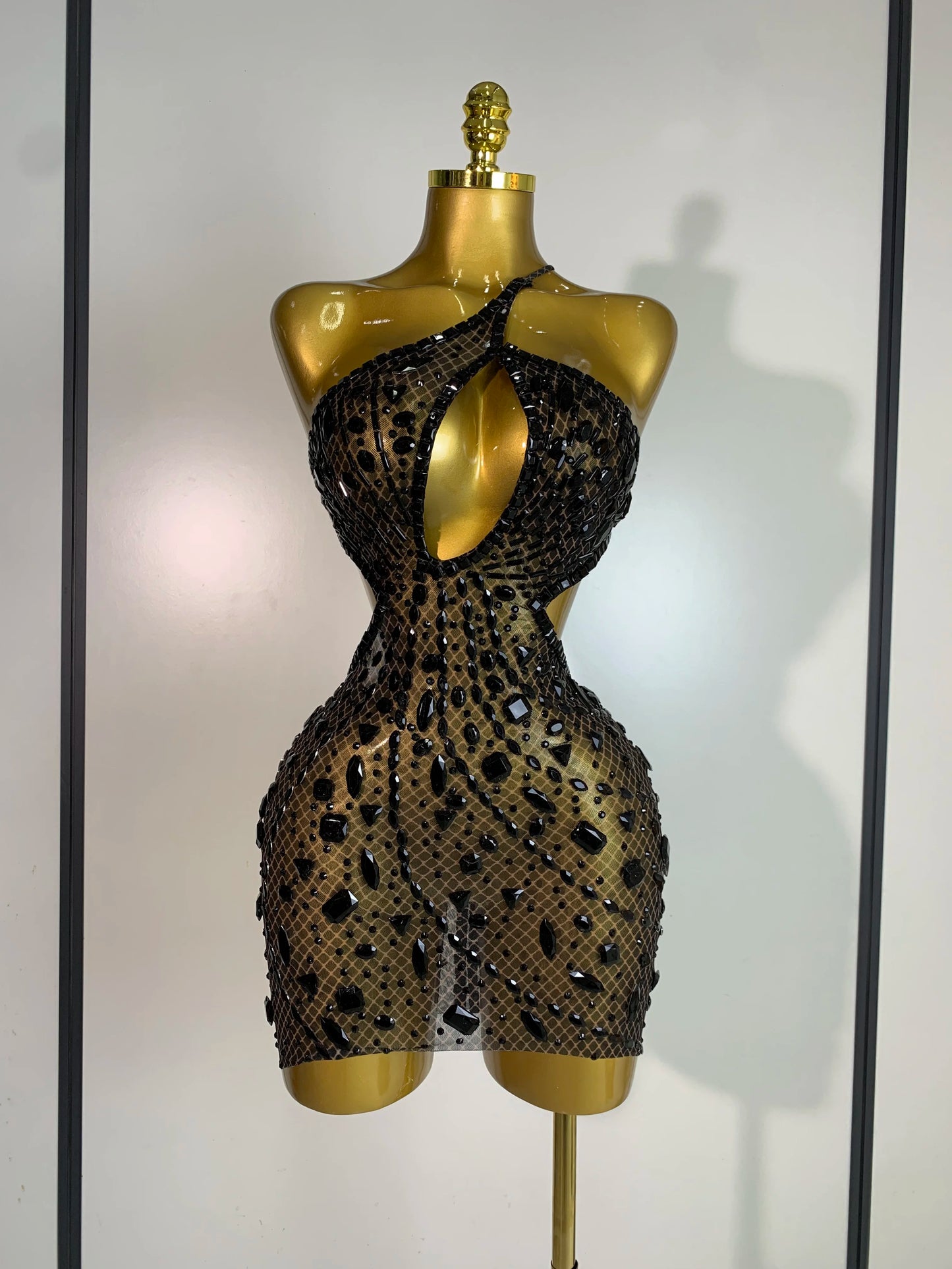 Sexy Sparkly Diamond Backless Short Dress 2025 Women Sleeveless Mesh See Through Evening Birthday Gown Singer Stage Outfit