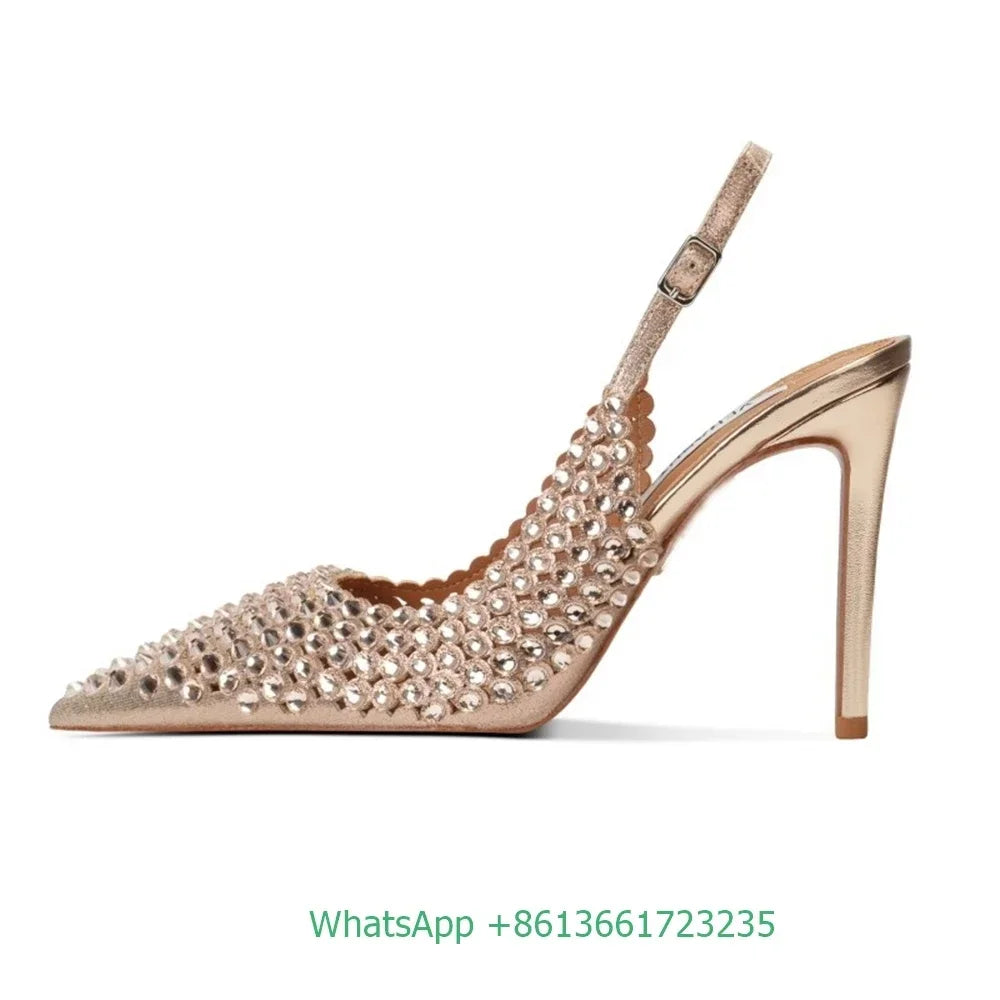Rhinestone Pointed Toe Slingback Stiletto Sandals For Women