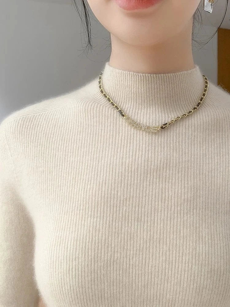 Women 100% Cashmere Sweater Mock Neck Pullover Autumn Winter Slim Basic Cashmere Knitwear Soft Warm High Strecth Pullover Tops